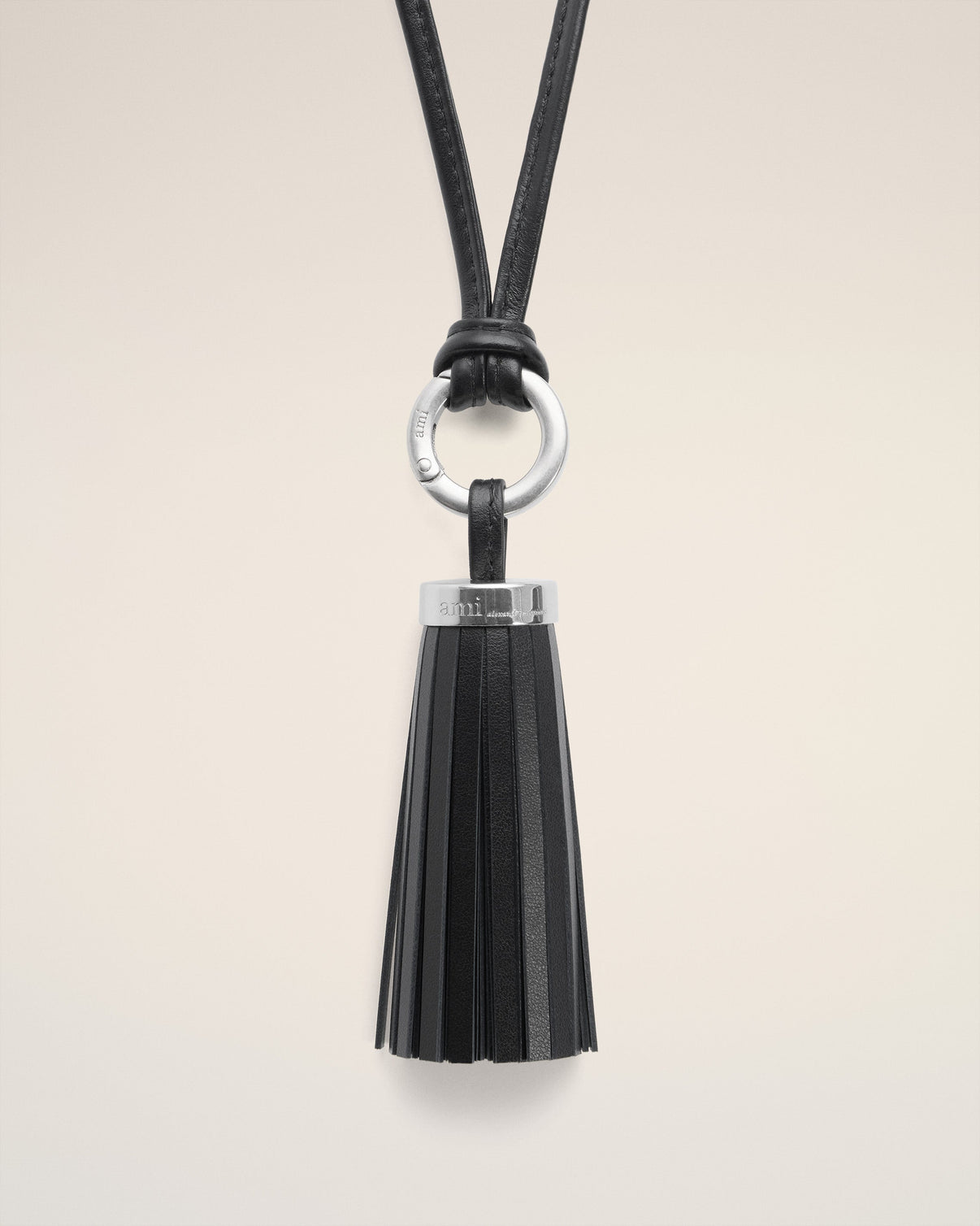 Black Leather Pompom Keyring
