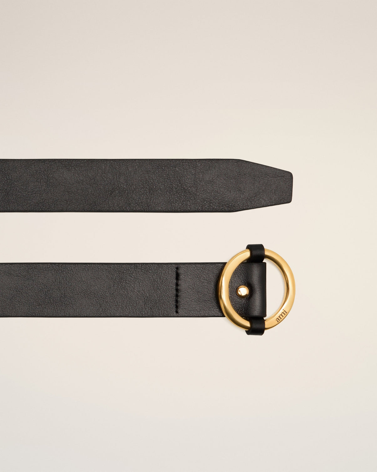 Black Leather Round Buckle Belt