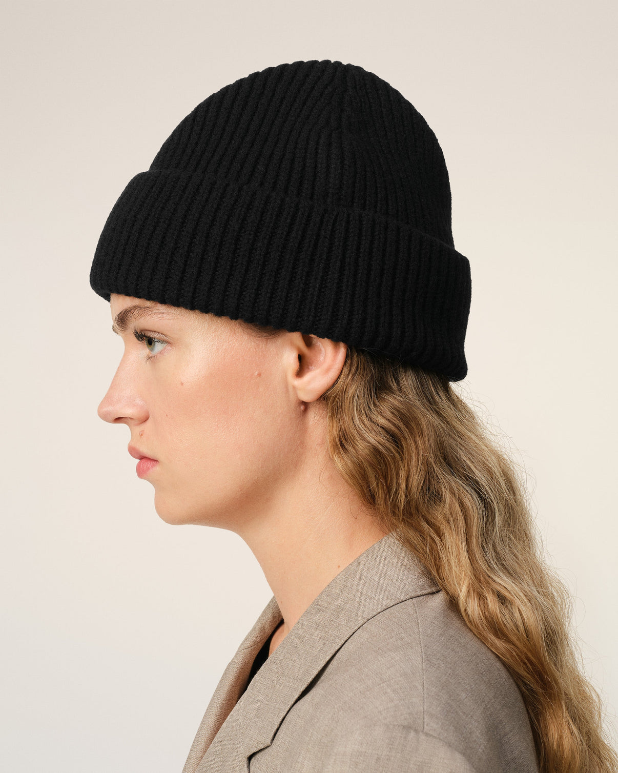 Black Merino Wool Beanie