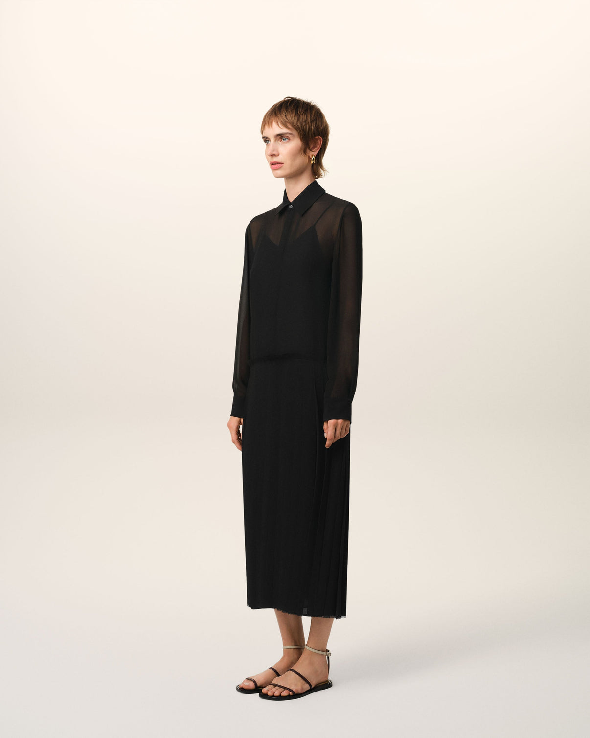 Black Pleated Midi Dress