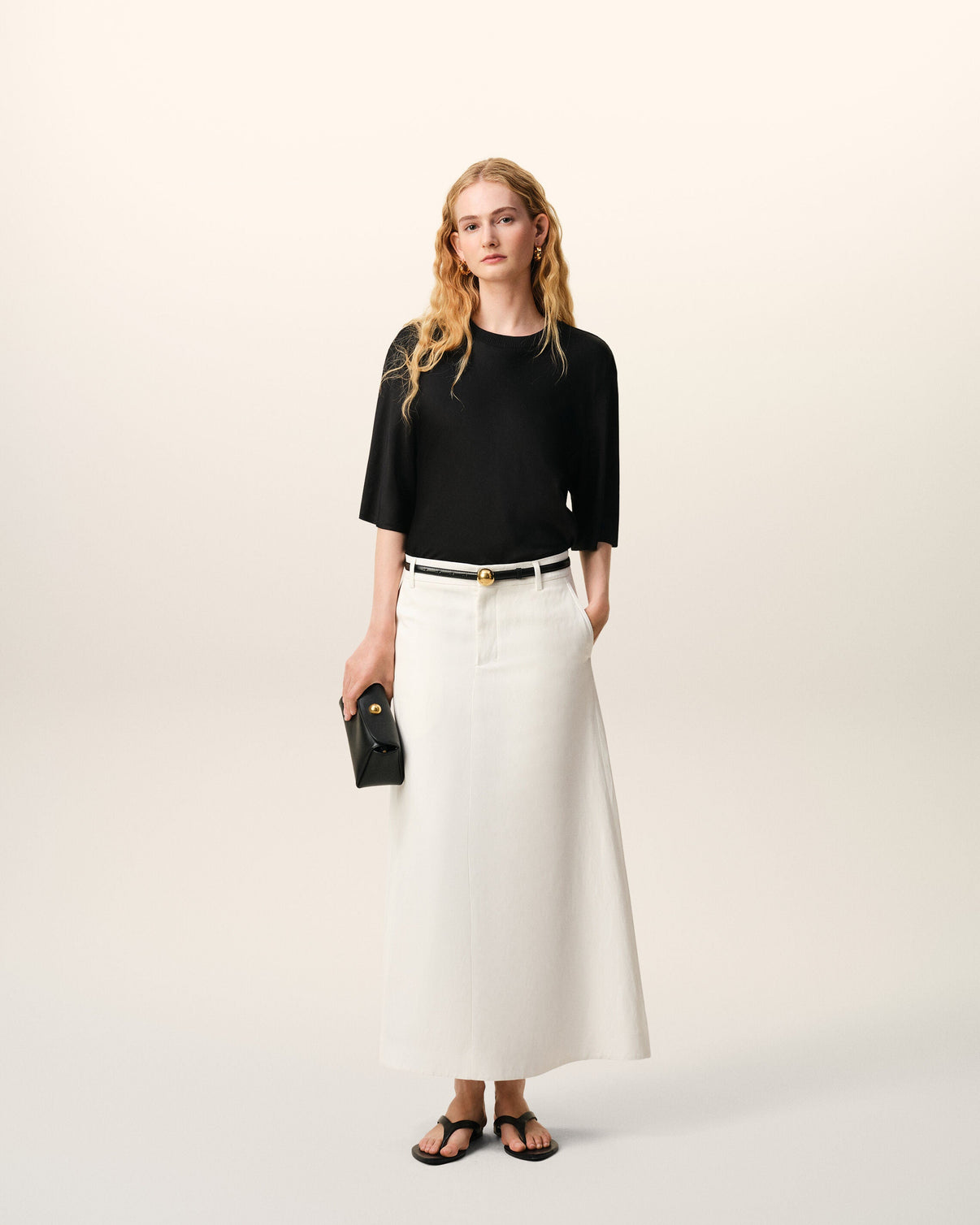 Black Satin Short Sleeves Rib Detail T-shirt