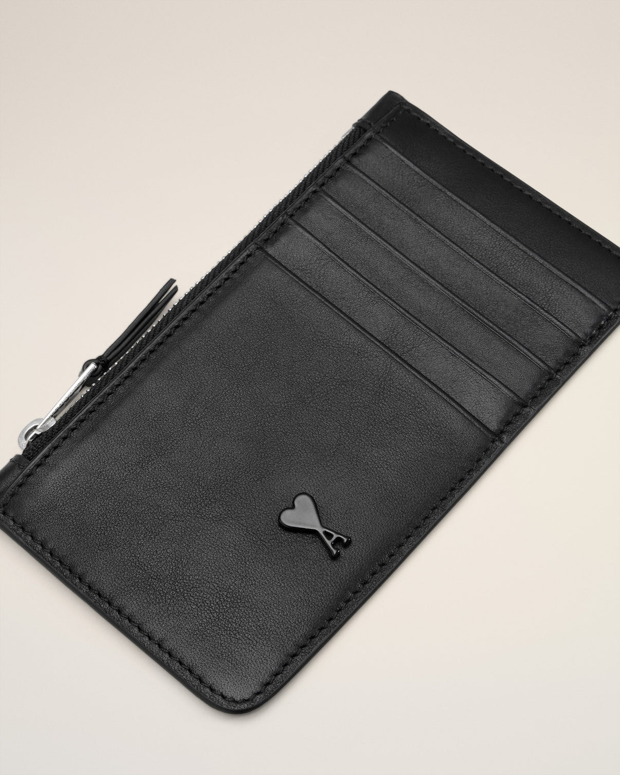Black Smooth Leather Zipped Card Holder