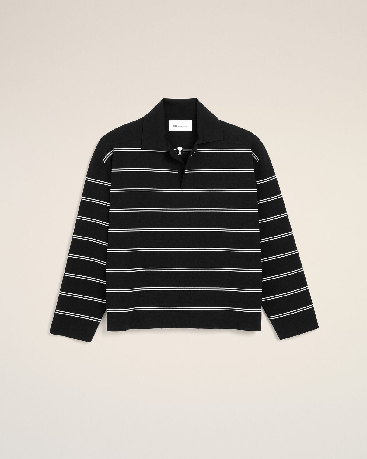 Black striped cotton polo with patch