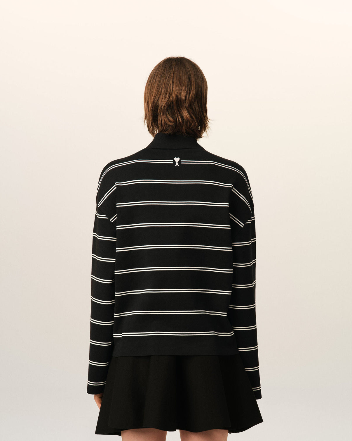 Black striped cotton polo with patch