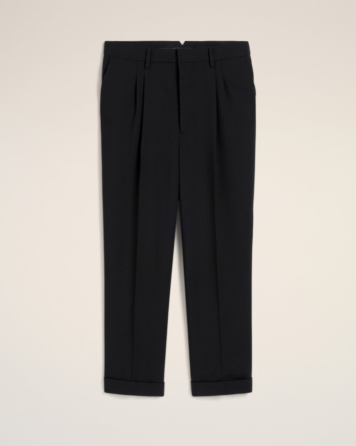 Black Wool Carrot Fit Trousers