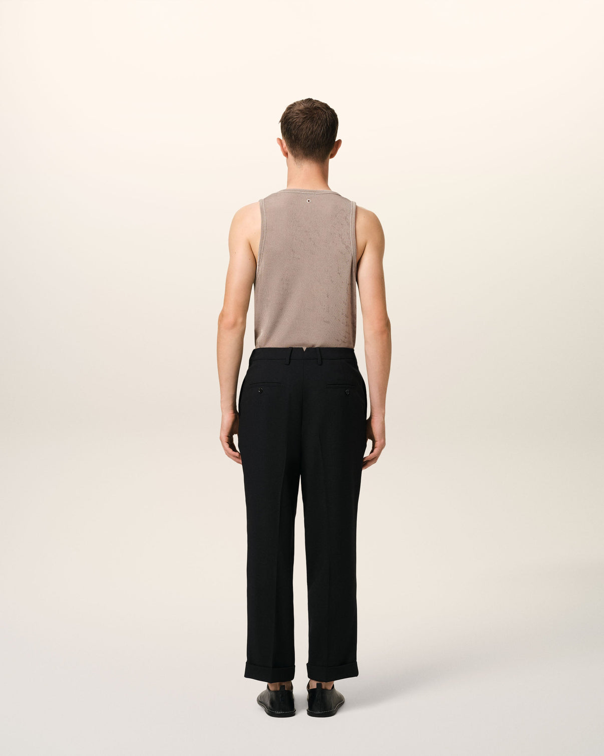 Black Wool Carrot Fit Trousers