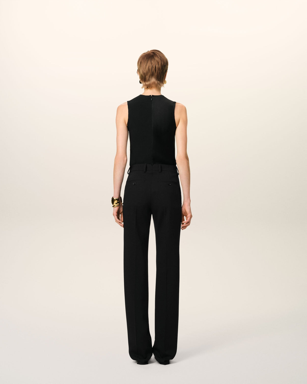 Black Wool Contrasted Straight Trousers