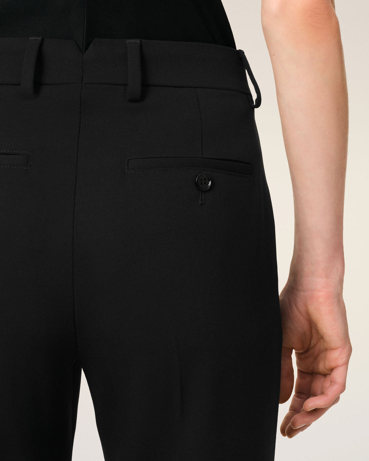 Black Wool Contrasted Straight Trousers