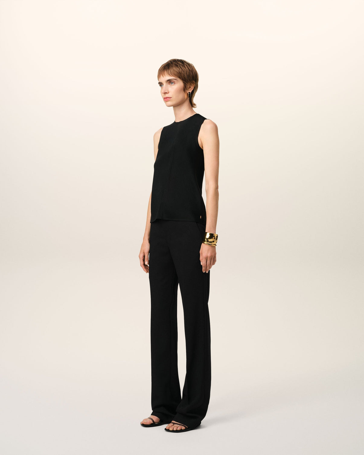 Black Wool Contrasted Straight Trousers