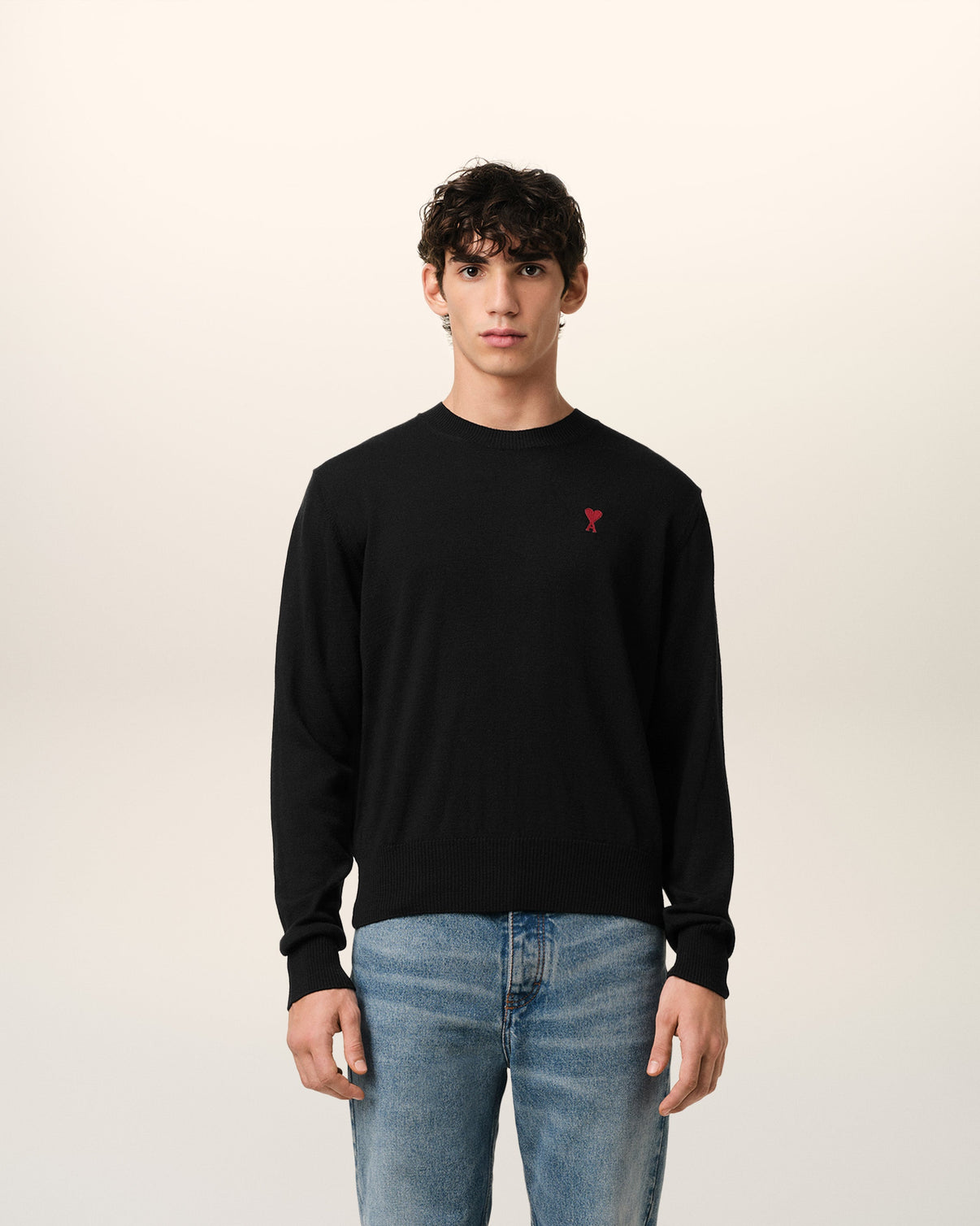 Black Wool Crew Neck Sweater