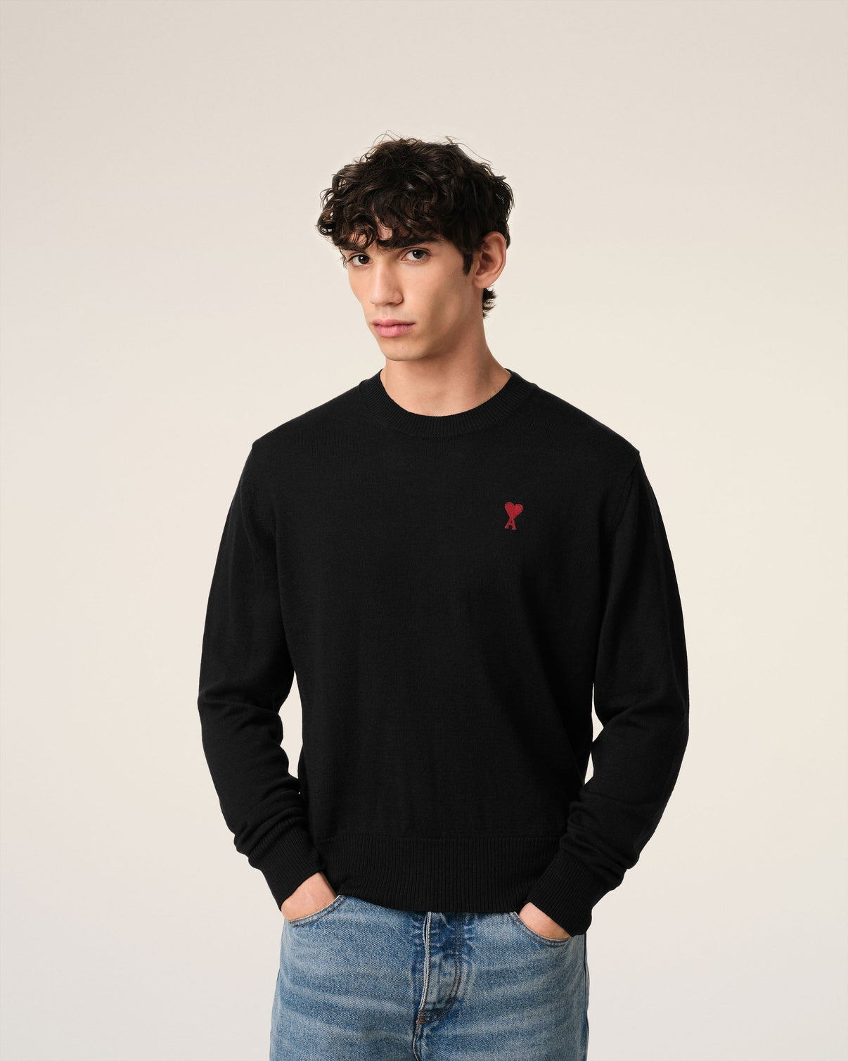 Black Wool Crew Neck Sweater