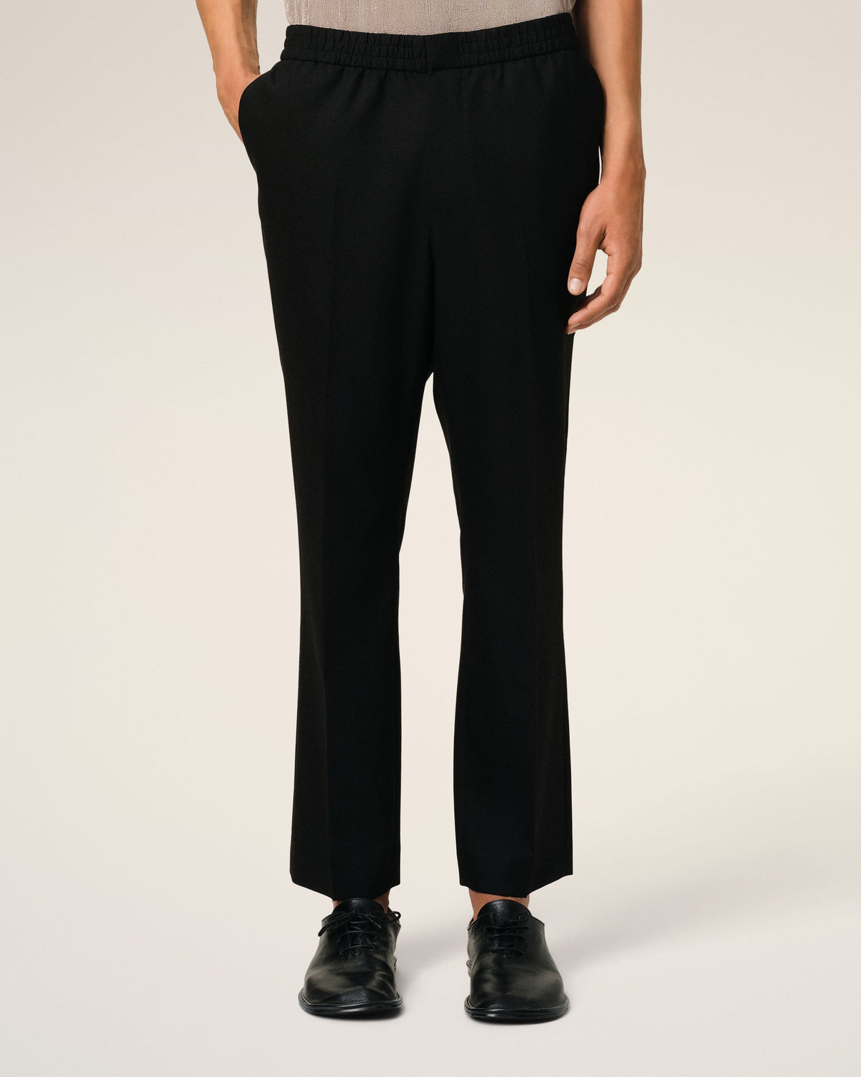 Black Wool Elasticated Waist Trousers