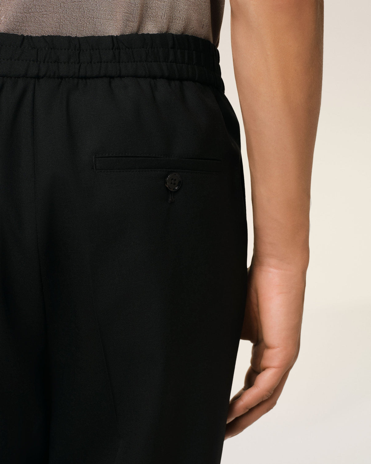 Black Wool Elasticated Waist Trousers