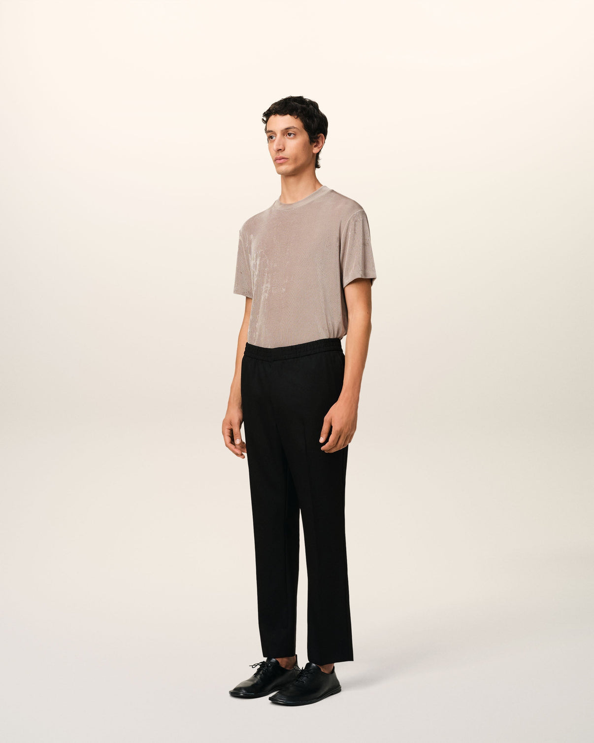 Black Wool Elasticated Waist Trousers