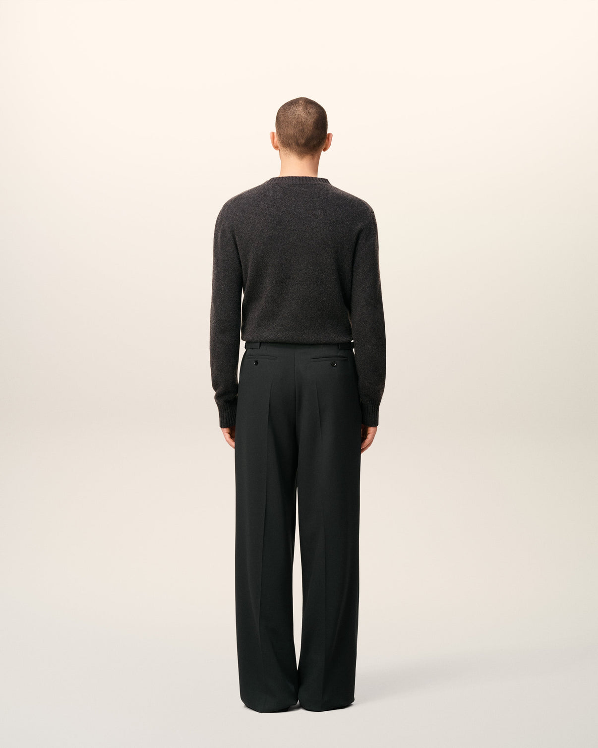 Black Wool Low Waist Wide Trousers