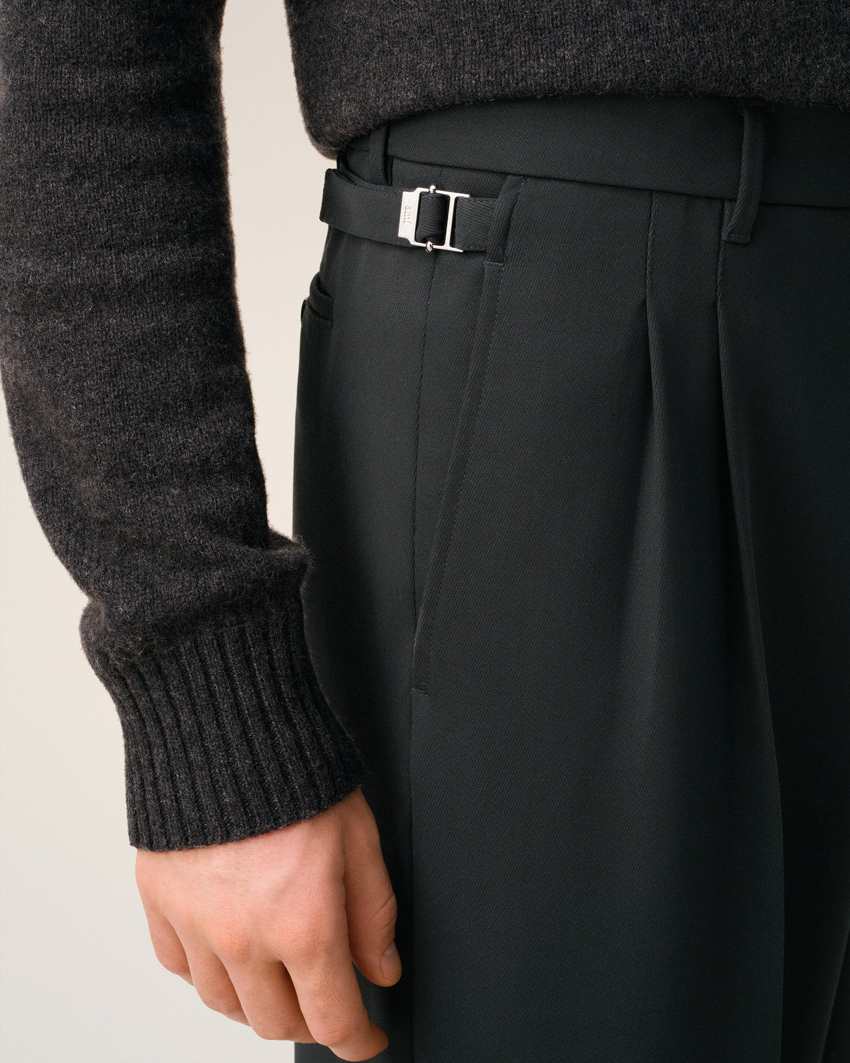 Black Wool Low Waist Wide Trousers