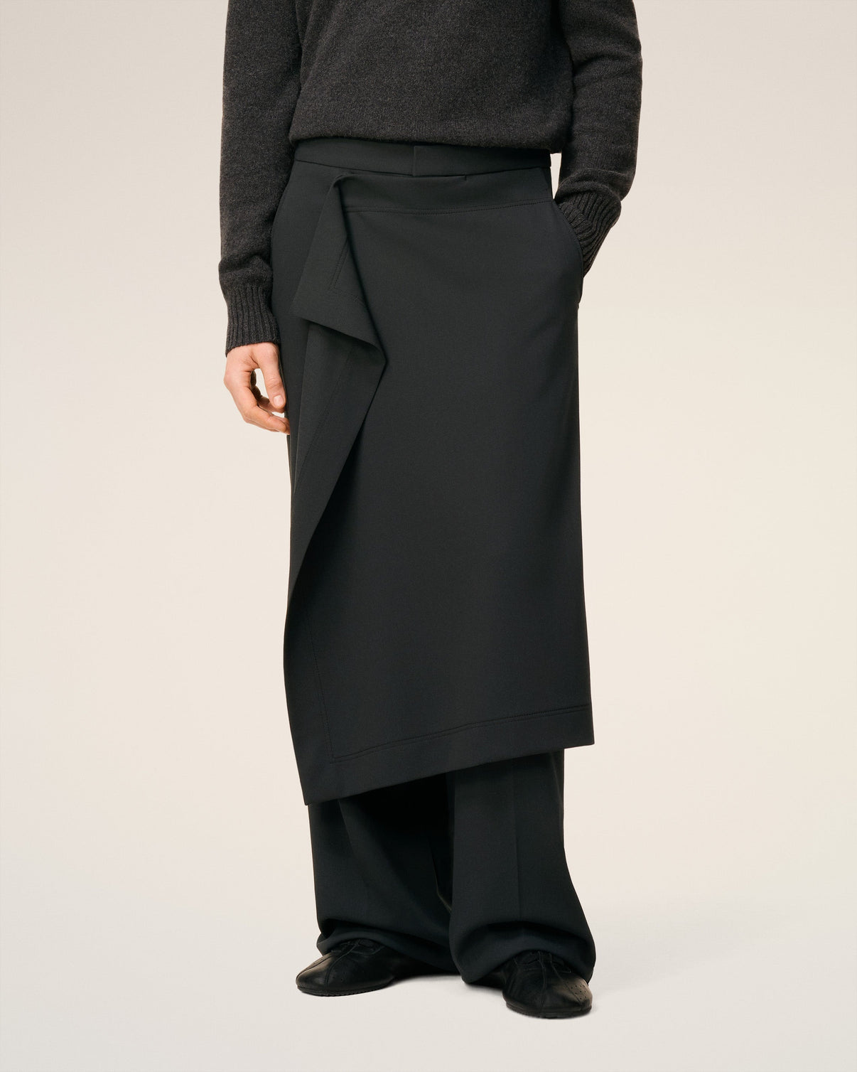 Black Wool Panel Large Trousers