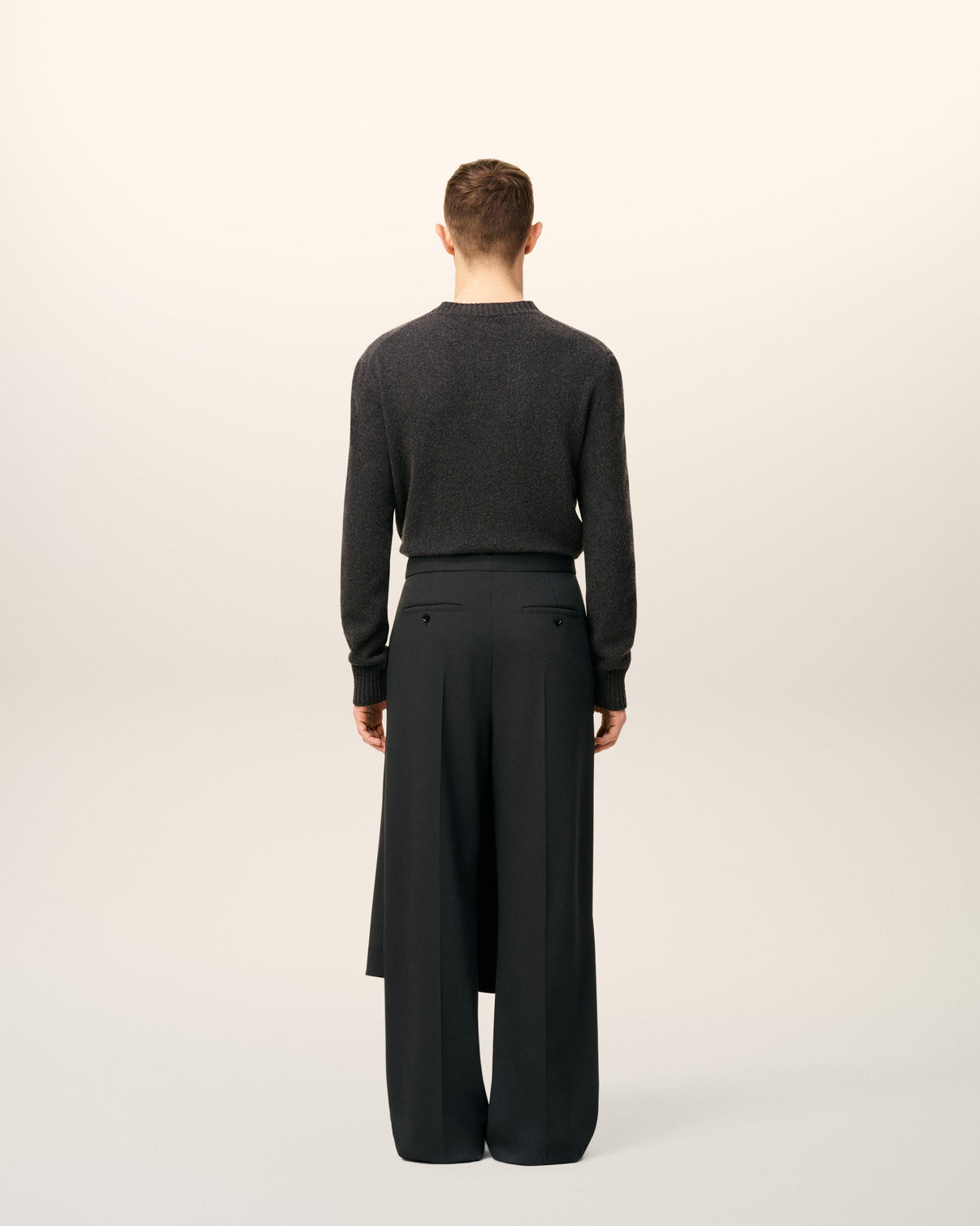 Black Wool Panel Large Trousers