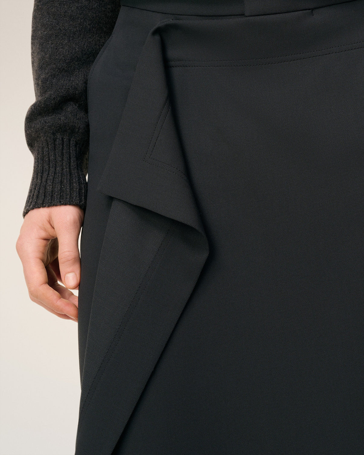 Black Wool Panel Large Trousers