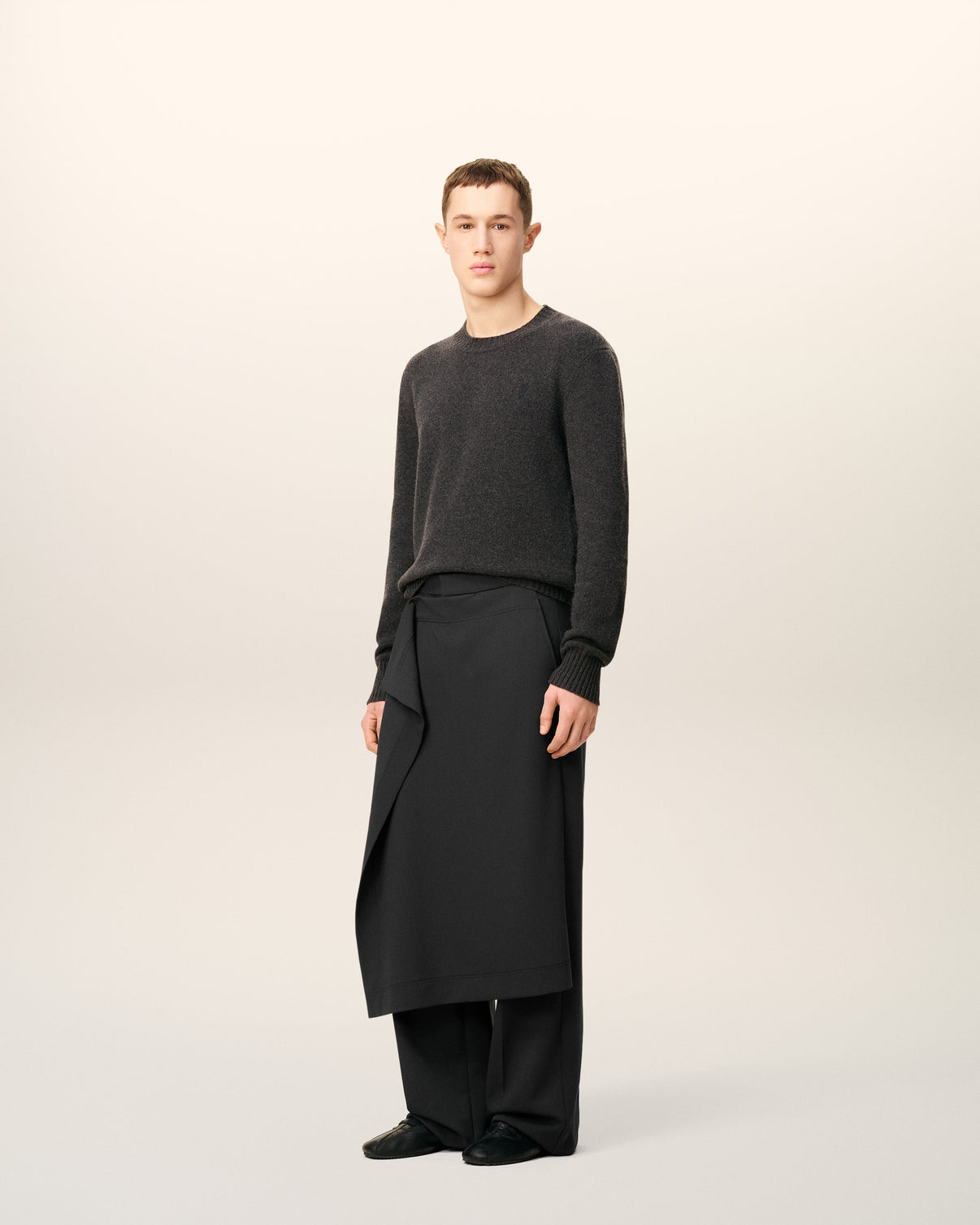 Black Wool Panel Large Trousers
