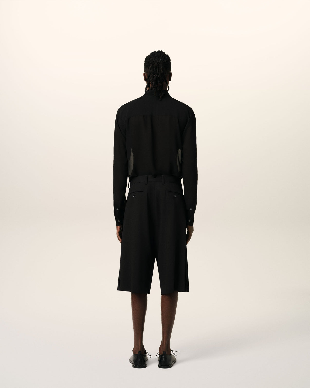 Black Wool Pleated Bermuda