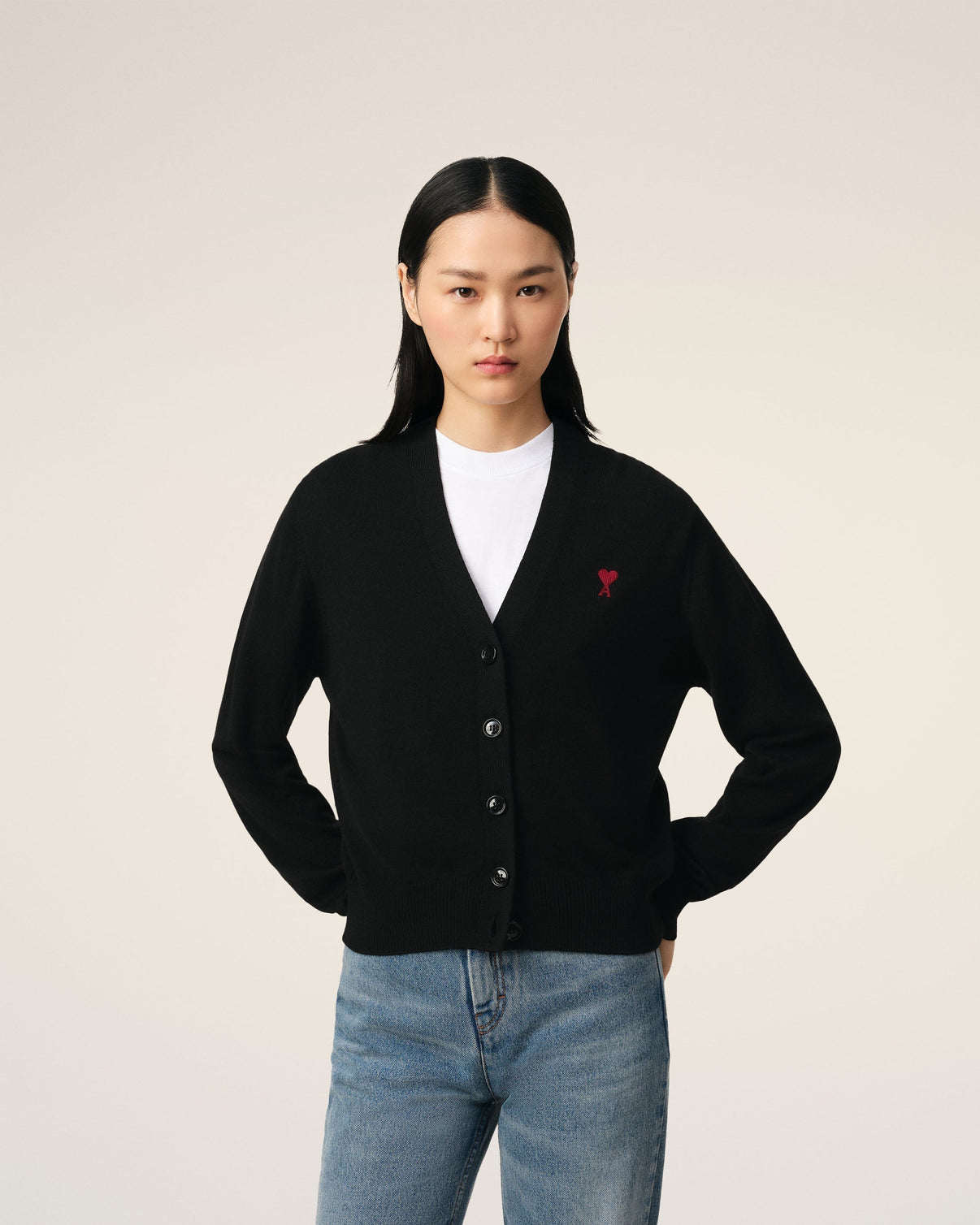 Black Wool Red Cardigan