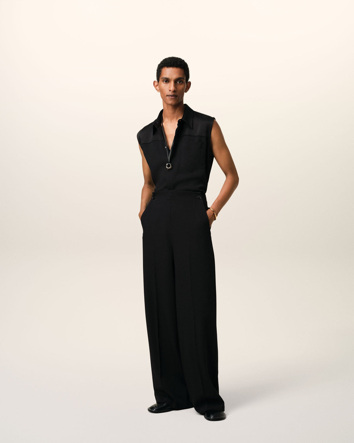 Black Wool Sailor Trousers