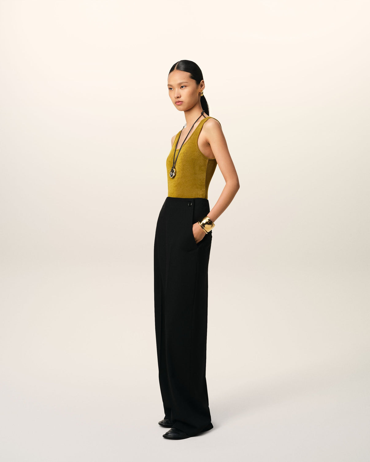 Black Wool Sailor Trousers