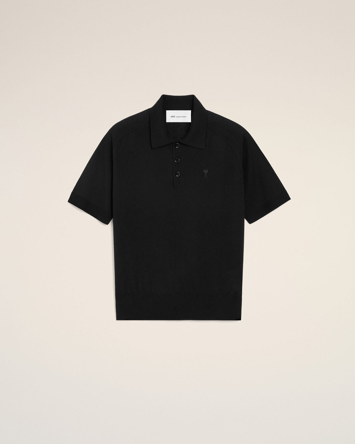 Black Wool Short Sleeves Polo
