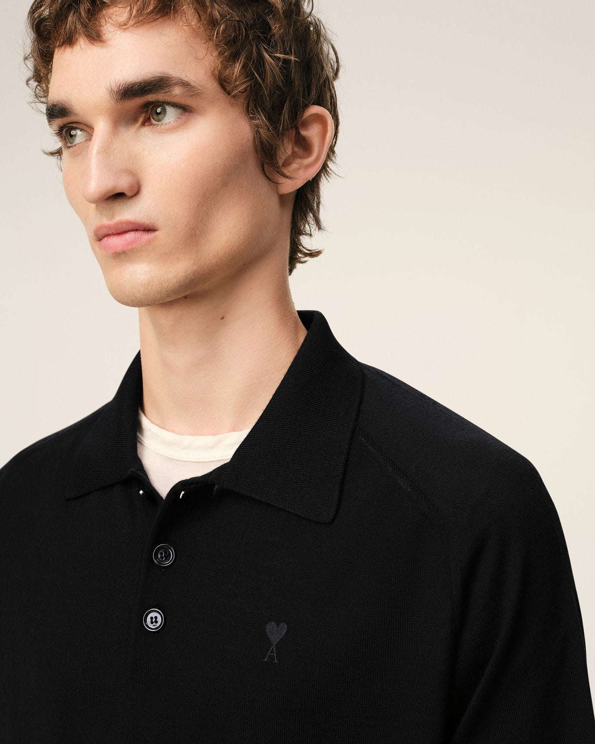 Black Wool Short Sleeves Polo