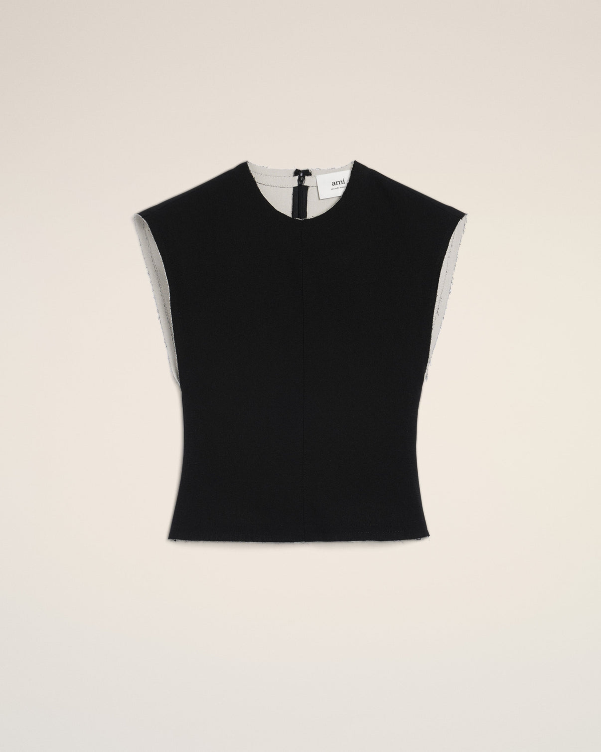 Black Wool Sleeveless Bicolor Top