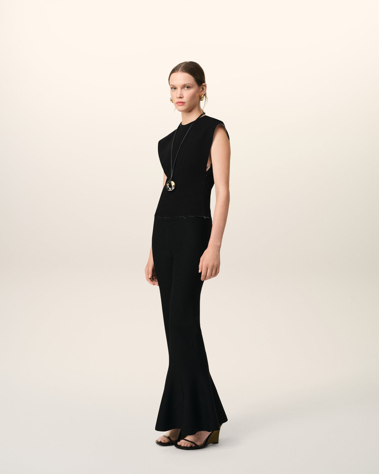 Black Wool Sleeveless Bicolor Top