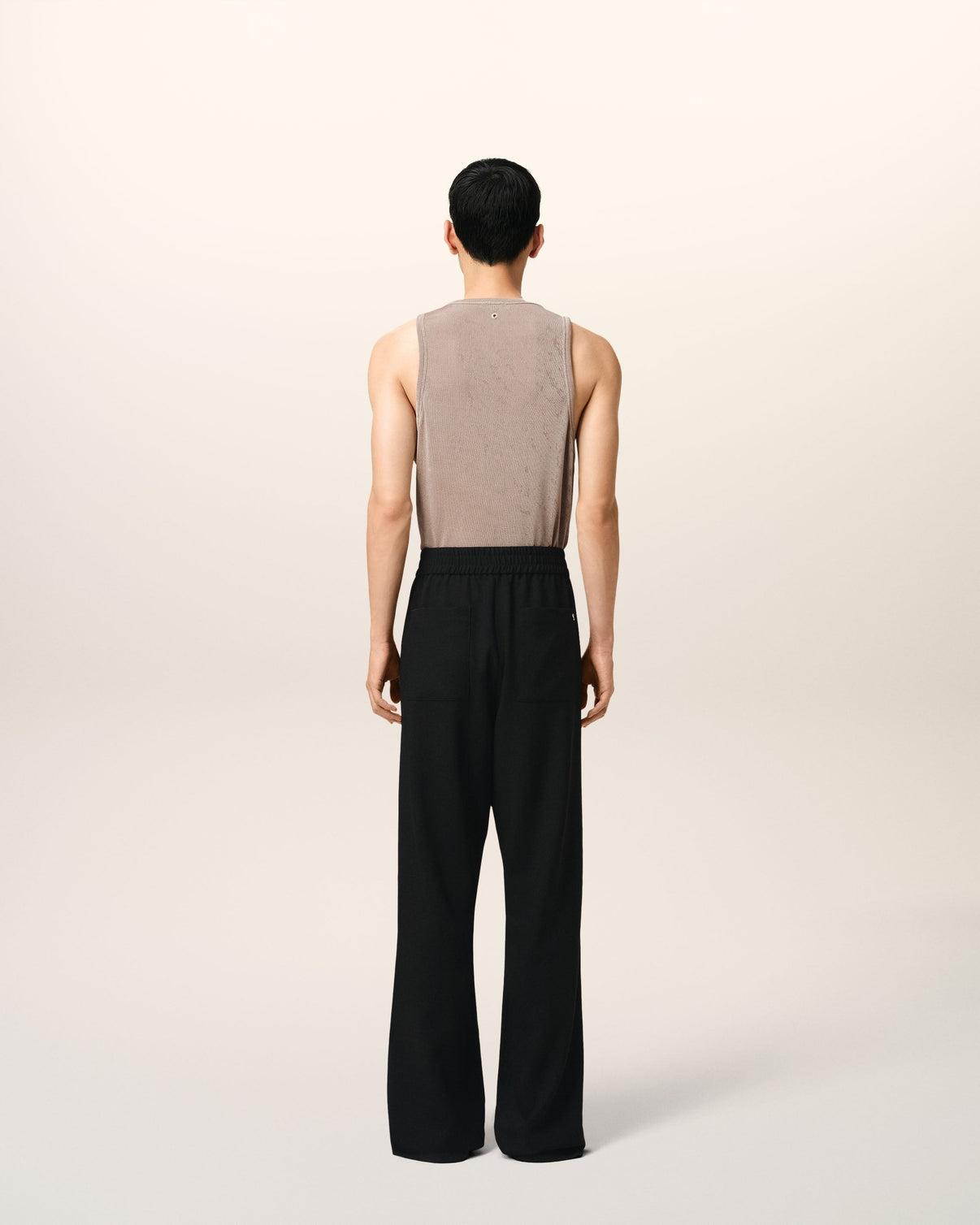 Black Wool Straight Fit Elasticated Trousers
