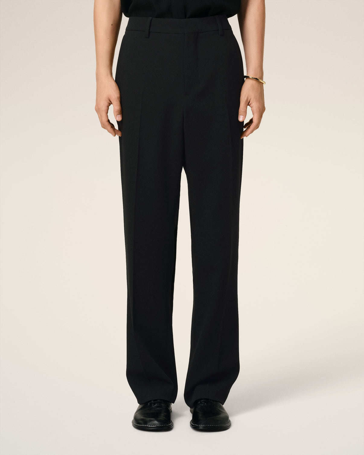 Black Wool Straight Fit Trousers