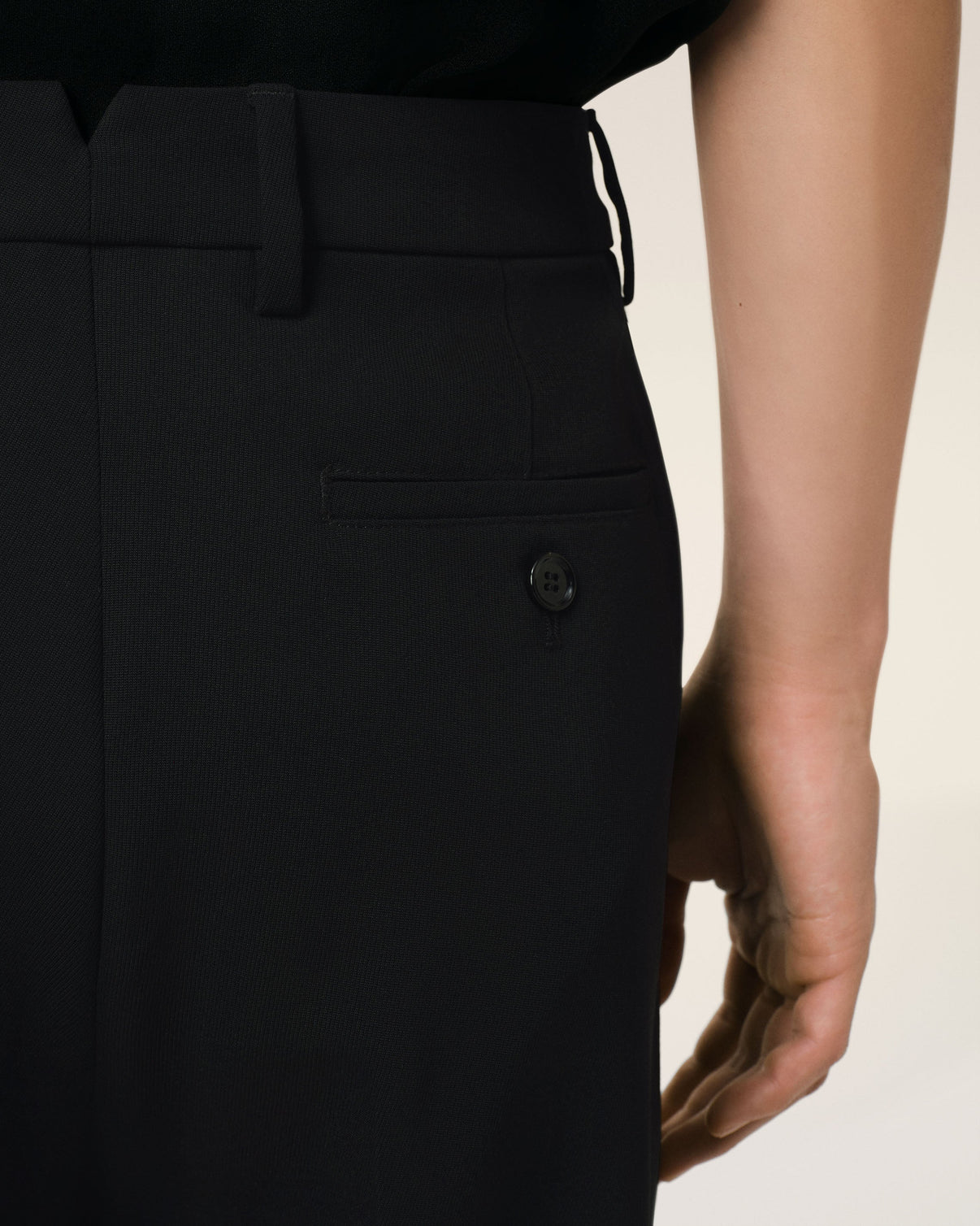 Black Wool Straight Fit Trousers