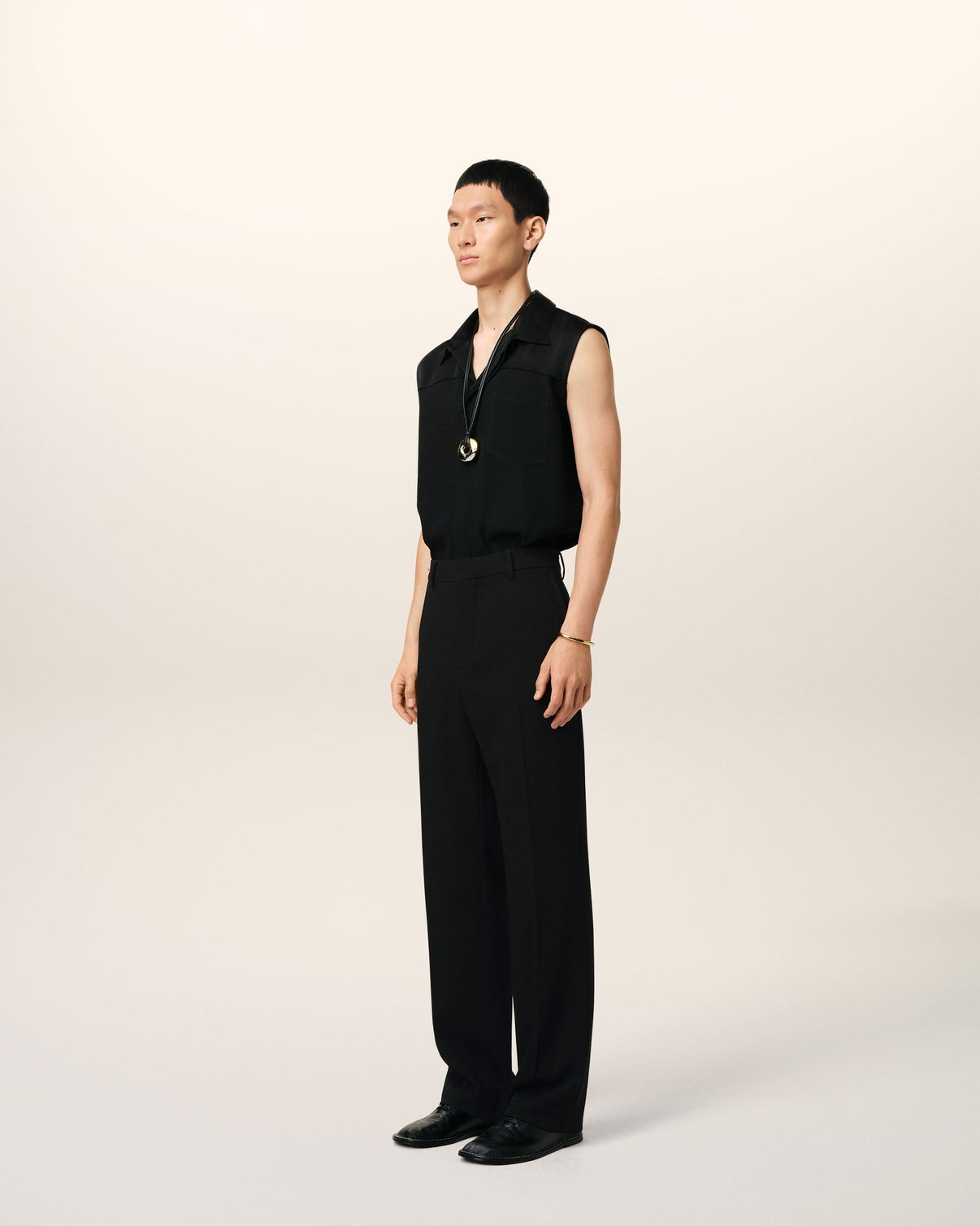 Black Wool Straight Fit Trousers