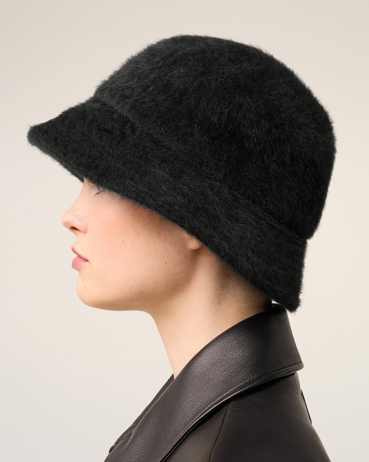 Black Wool Stud Bucket Hat