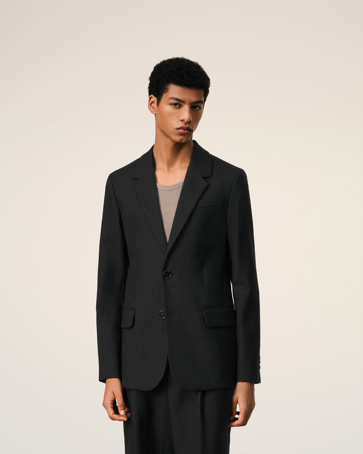 Black Wool Two Button Jacket