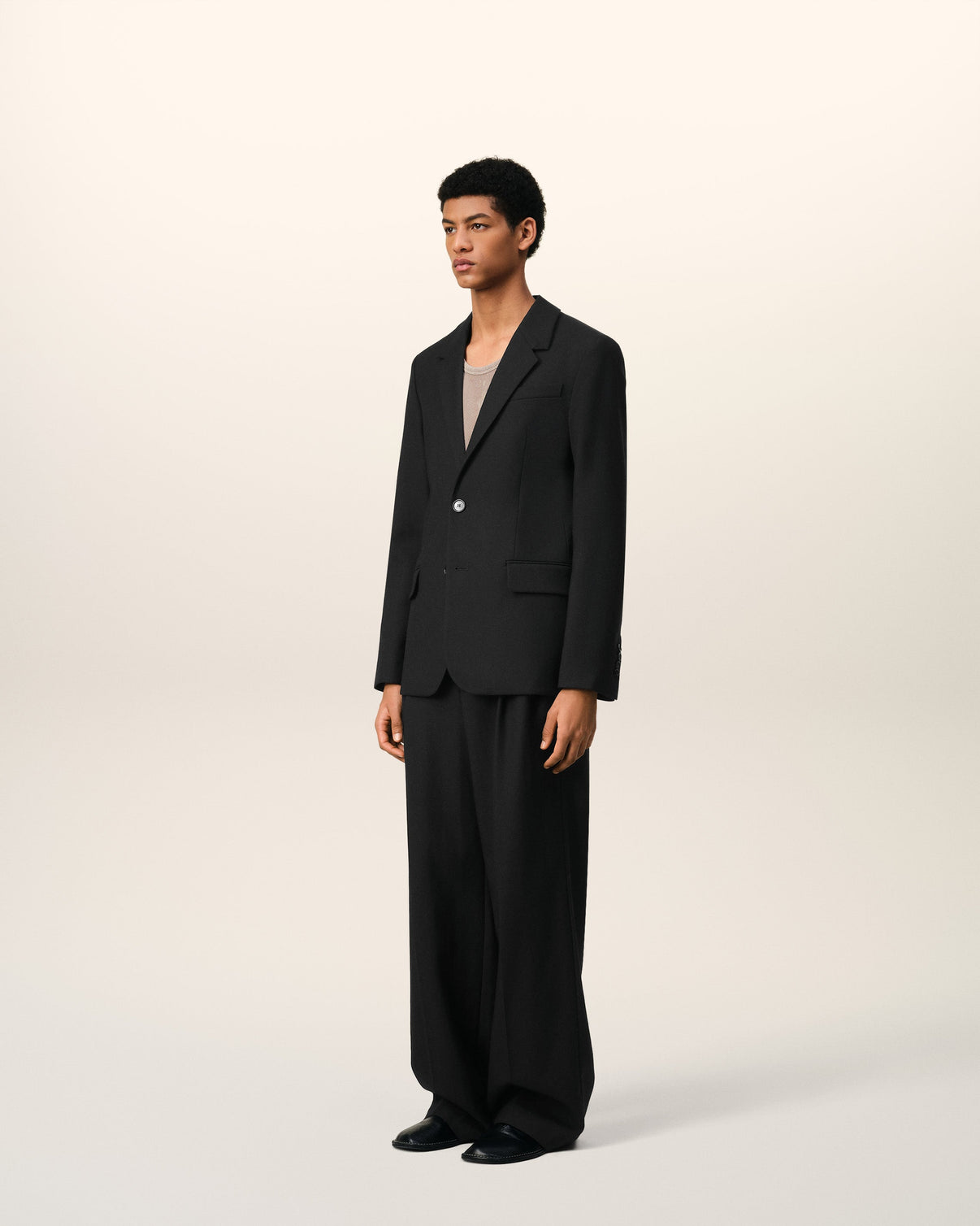 Black Wool Two Button Jacket