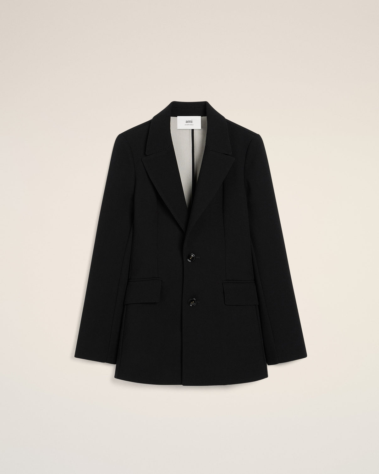 Black Wool Two Buttons Fitted Jacket