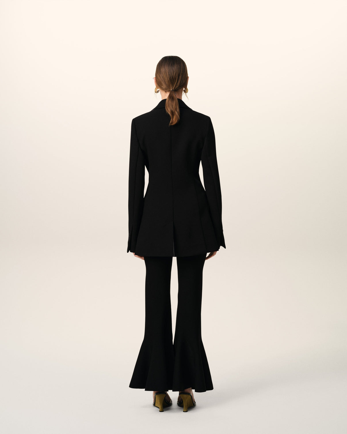 Black Wool Two Buttons Fitted Jacket