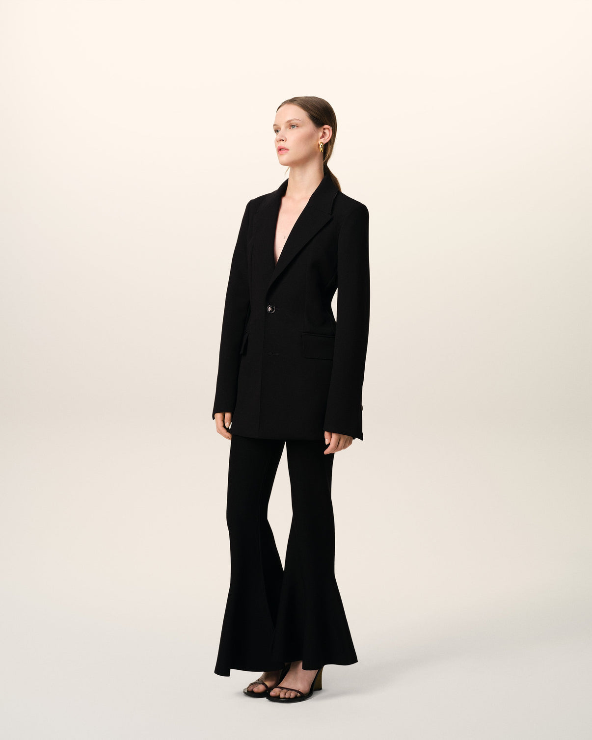 Black Wool Two Buttons Fitted Jacket