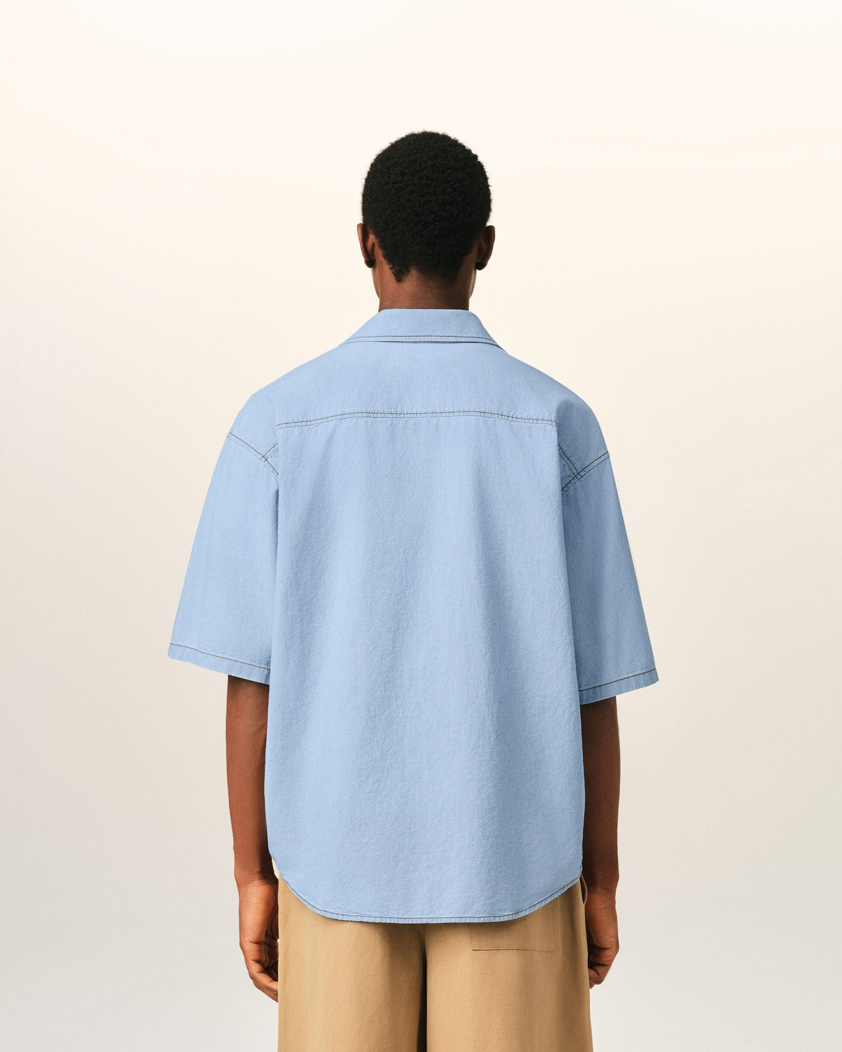 Blue boxy cotton short-sleeve shirt with