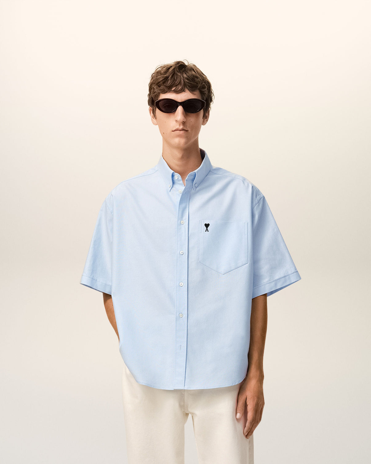 Blue Cotton Boxy Embroidered