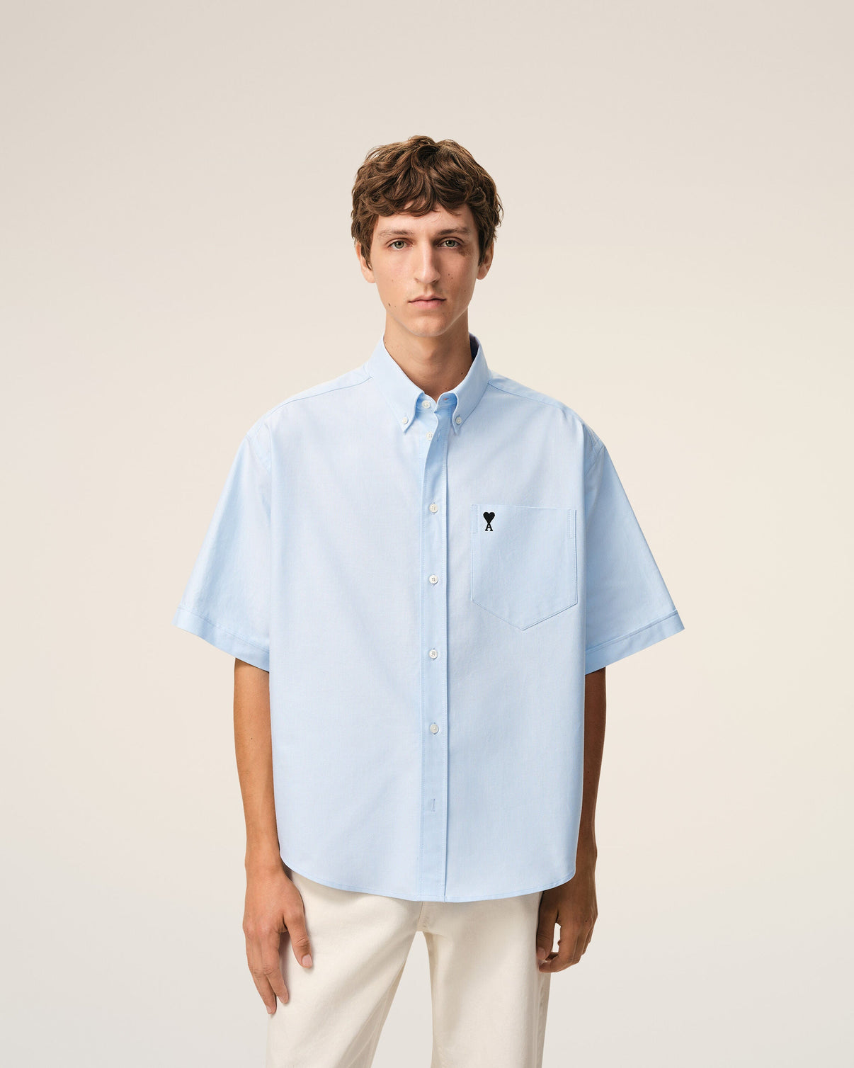 Blue Cotton Boxy Embroidered