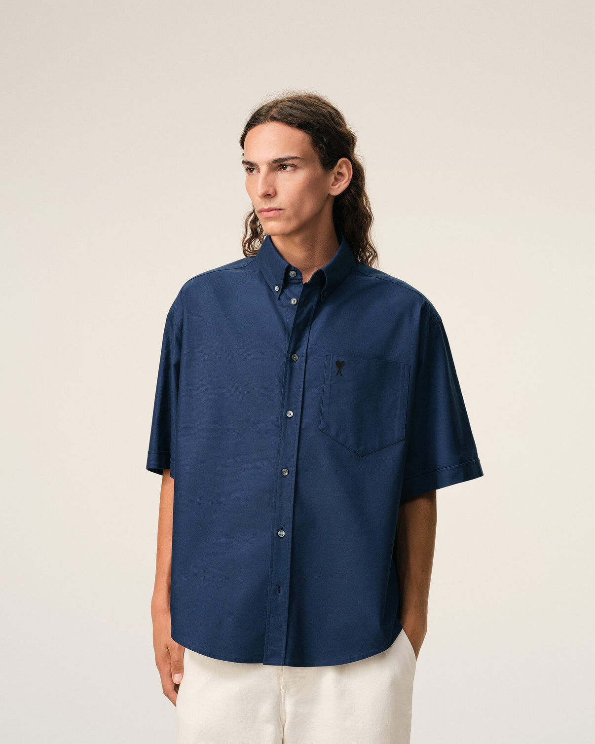 Blue Cotton Boxy Embroidered
