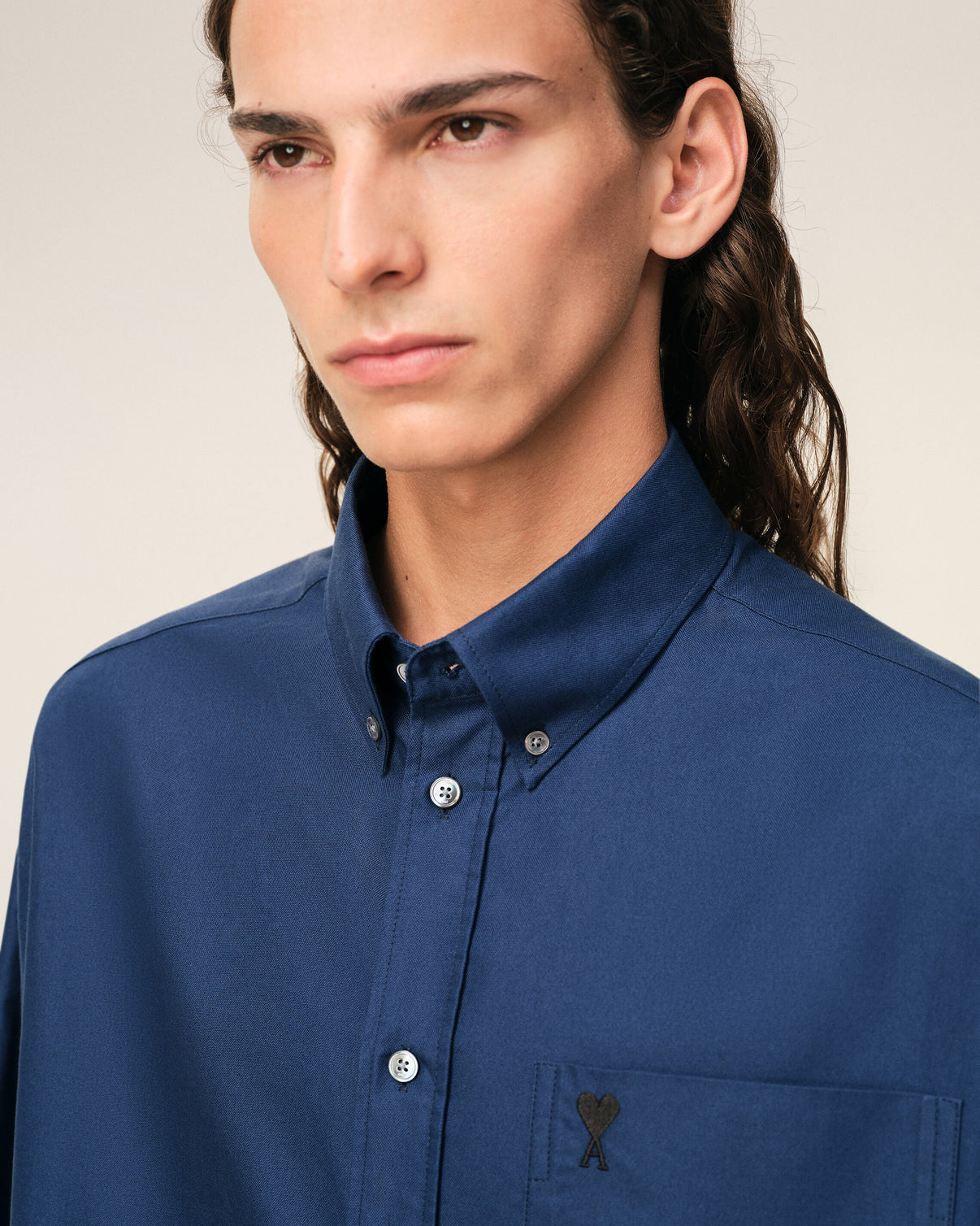 Blue Cotton Boxy Embroidered