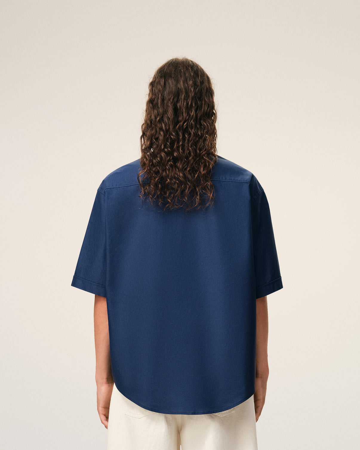 Blue Cotton Boxy Embroidered