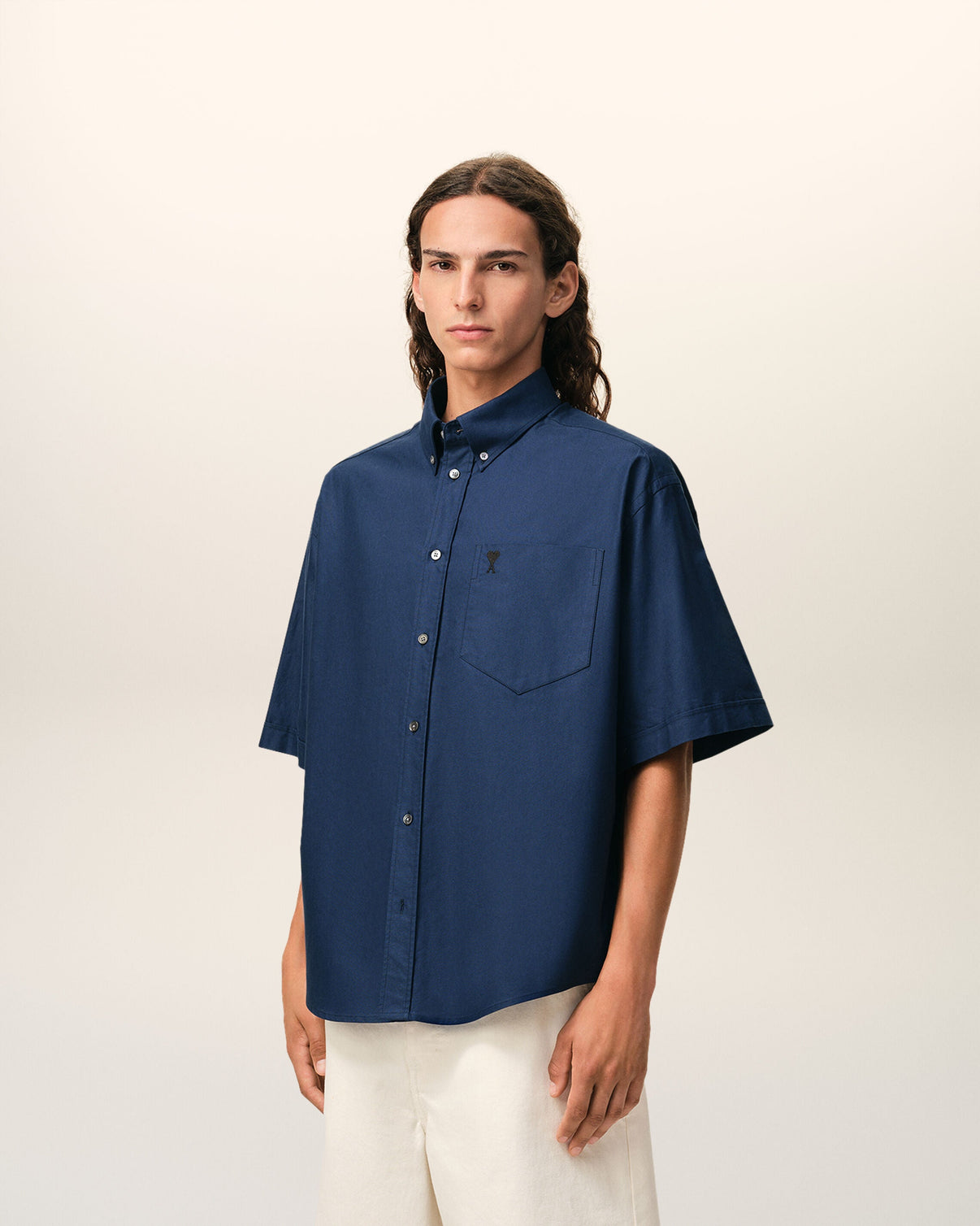 Blue Cotton Boxy Embroidered