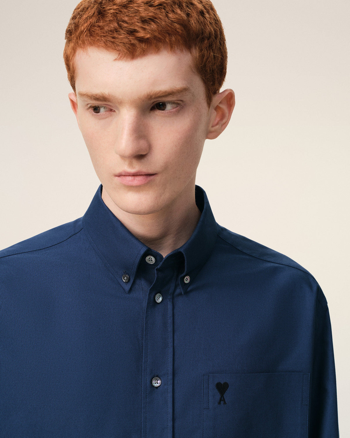 Blue Cotton Boxy Embroidered Shirt